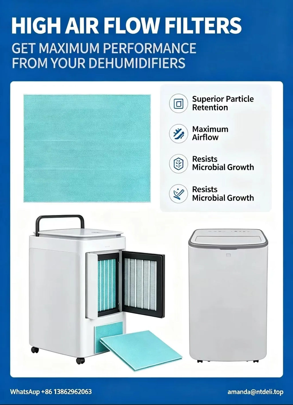 HAF Dehumidifier Filter — high air flow electrostatic media, white background product shot | AirAtmos