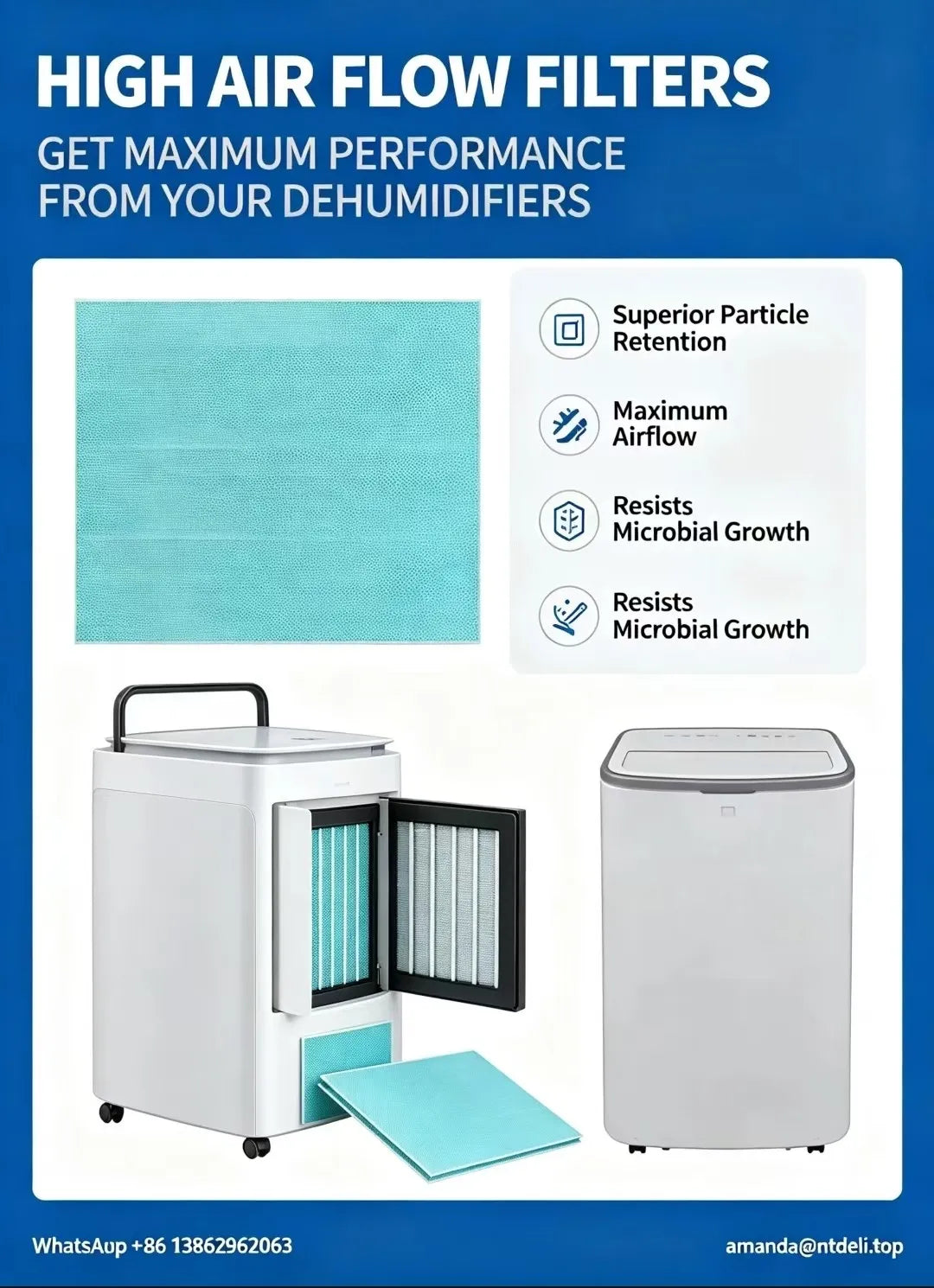 HAF Dehumidifier Filter — high air flow electrostatic media, white background product shot | AirAtmos